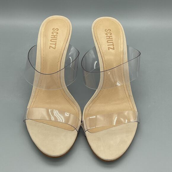 NEW Schutz Women’s Ariella Transparent High Heel Vinyl Mules Nude Size 8.5B - Picture 3 of 10